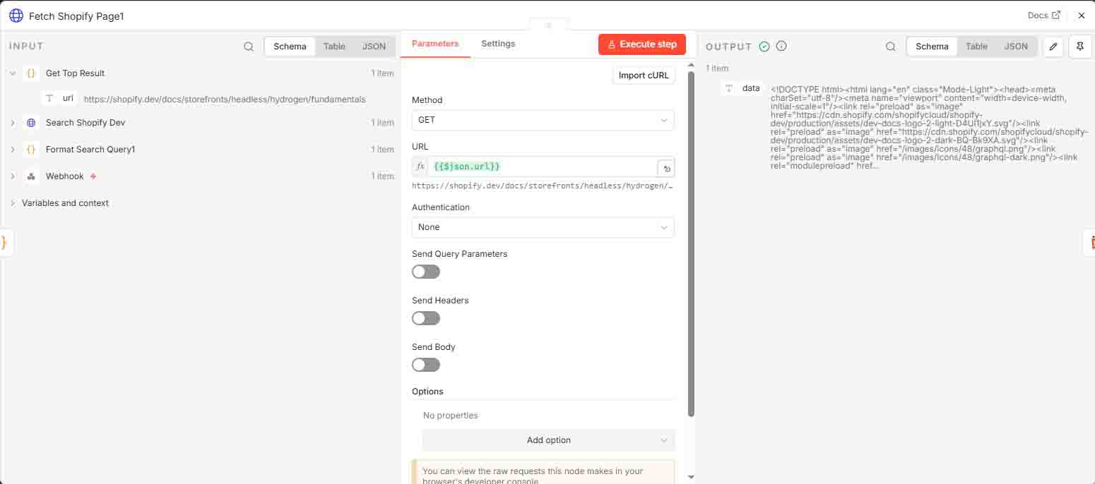 n8n Fetch Shopify page